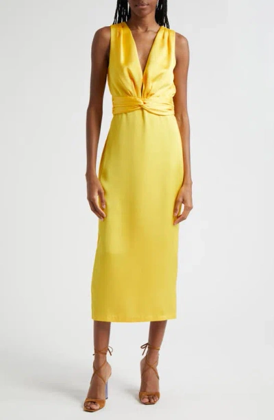 Ramy Brook Talon Twisted Satin Maxi Dress In Bright Lemon