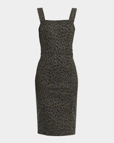 Ramy Brook Tamera Printed Stretch Denim Midi Dress In Green