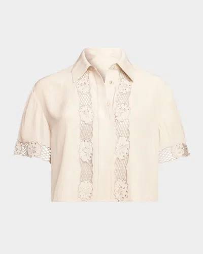 Ramy Brook Tania Embroidered Button-front Top In Neutral