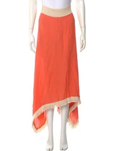 Pre-owned Ramy Brook Tassel Accents Midi Length Skirt In Orange