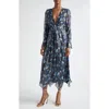 Ramy Brook Tatia Plunge Neck Asymmetric Hem Metallic Silk Dress In Dream Blue Twilight