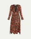 RAMY BROOK TATIA PLUNGING LONG-SLEEVE MIDI DRESS