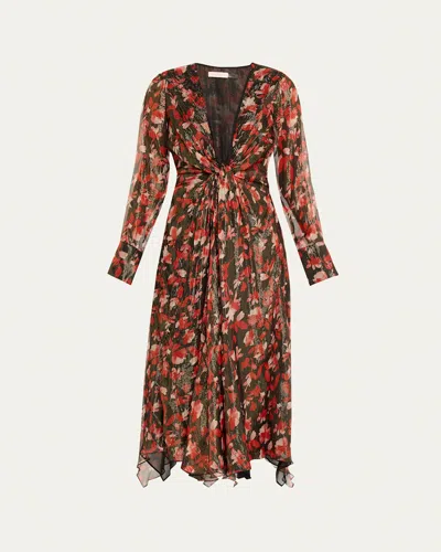 RAMY BROOK TATIA PLUNGING LONG-SLEEVE MIDI DRESS