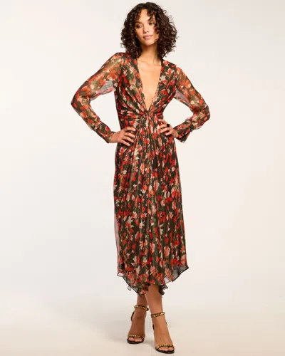 Ramy Brook Tatia Plunging Long Sleeve Midi Dress In Ruby Twilight