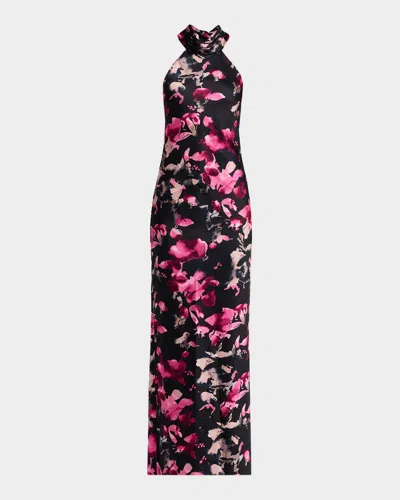 Ramy Brook Tatiana Floral-print Halter Column Gown In Multi