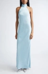 Ramy Brook Tatiana Low-cut Halter Column Gown In Blue