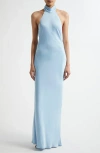 Ramy Brook Tatiana Halter Neck Satin Gown In Dream Blue