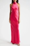Ramy Brook Women's Tatiana High-neck Satin Gown In Hot Pink