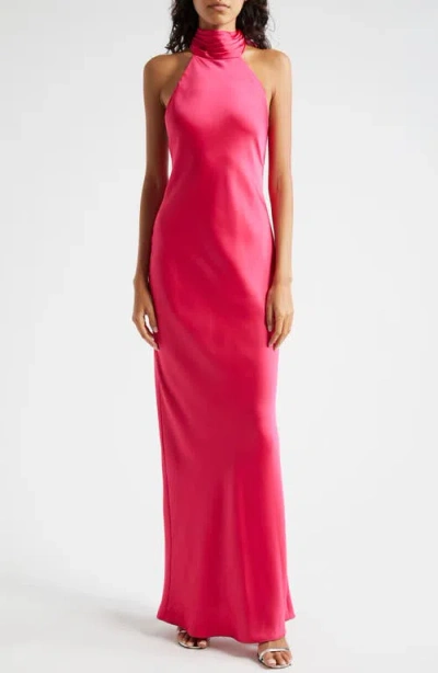 Ramy Brook Women's Tatiana High-neck Satin Gown In Hot Pink