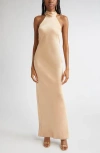 Ramy Brook Tatiana Halter Neck Satin Gown In Neutral