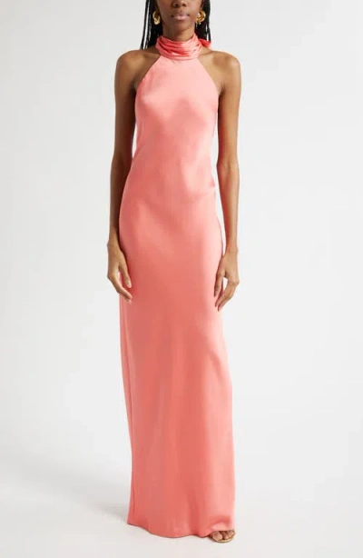 Ramy Brook Tatiana Halter Neck Satin Gown In Pink