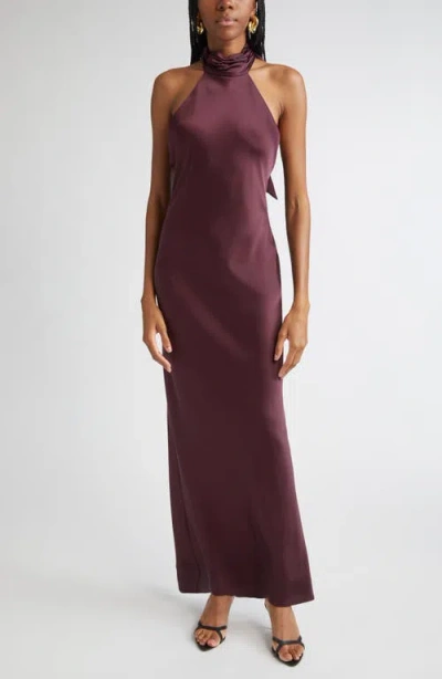 Ramy Brook Tatiana Halter Neck Satin Gown In Red