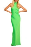 Shop Ramy Brook Tatiana Halter Neck Satin Gown In Tropic Green