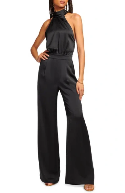 Ramy Brook Tatiana Halter Neck Satin Jumpsuit In Black