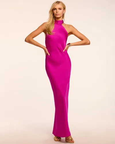 Ramy Brook Tatiana Halter Neck Satin Gown In Pink