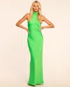 Ramy Brook Tatiana Low-cut Halter Column Gown In Tropic Green
