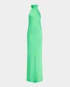 Ramy Brook Tatiana Low-cut Halter Column Gown In Tropic Green