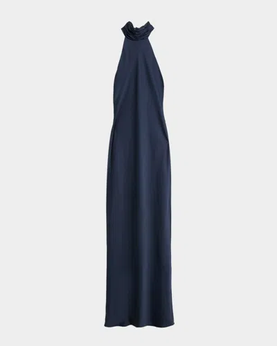 Ramy Brook Tatiana Low-cut Halter Column Gown In Blue