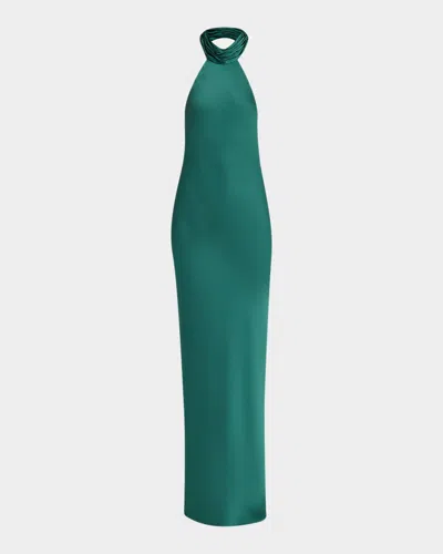Ramy Brook Tatiana Low-cut Halter Column Gown In Green