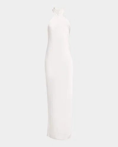 Ramy Brook Tatiana Low-cut Halter Column Gown In Ivory