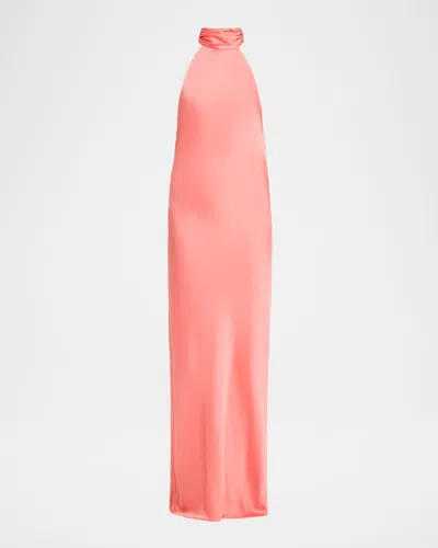 Ramy Brook Tatiana Low-cut Halter Column Gown In Pink