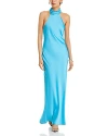 Ramy Brook Tatiana Halter Neck Satin Gown In Isola Blue