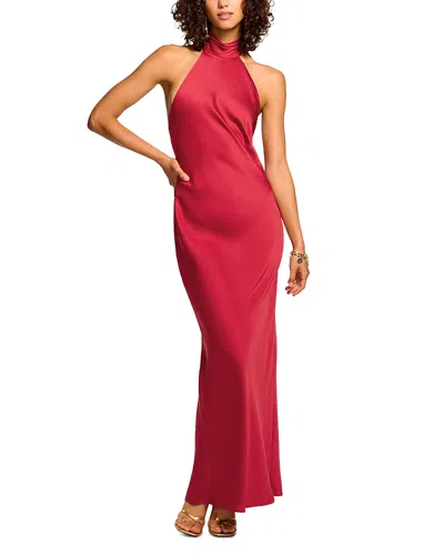 Ramy Brook Tatiana Satin Halter Gown In Ruby