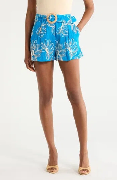 Ramy Brook Teddy Embroidered Belted Shorts In Blue
