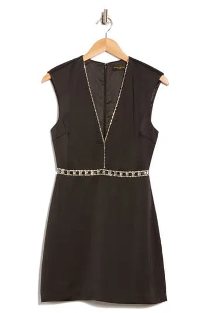 Ramy Brook Teigan Rhinestone Detail Satin Dress In Black
