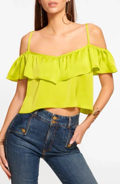 Ramy Brook Teresa Cold-shoulder Ruffle Top In Lime