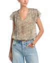 Ramy Brook Teresa Flutter Sleeve Top In Olive Baja Dot Print In Brown