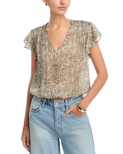 Ramy Brook Teresa Abstract Snakeskin Print Silk Blend Top In Green