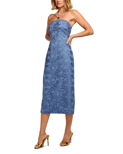Ramy Brook Tessa Metallic Floral Strapless Lace Sheath Cocktail Dress In Blue