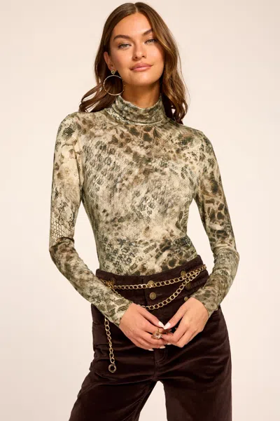 Ramy Brook Thea Printed Knit Turtleneck Top In Bone Python