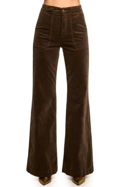 Ramy Brook Theodora Stretch Cotton Velvet Wide Leg Pants In Desert Brown Velveteen Denim