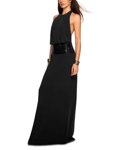 Ramy Brook Theresa Low Back Sequin Detail Gown In Black