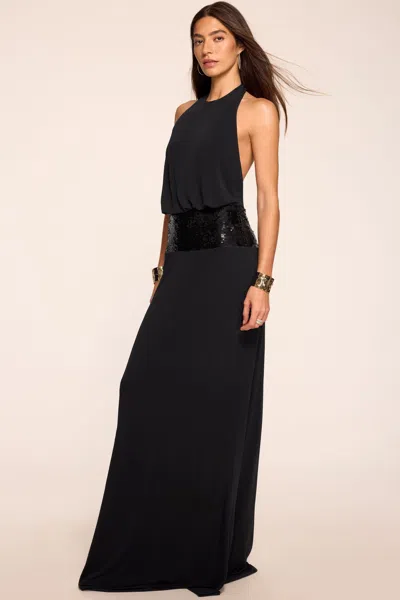Ramy Brook Theresa Sequin Jersey Halter Gown In Black