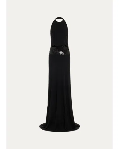 Ramy Brook Theresa Sequined Halter Gown In Black