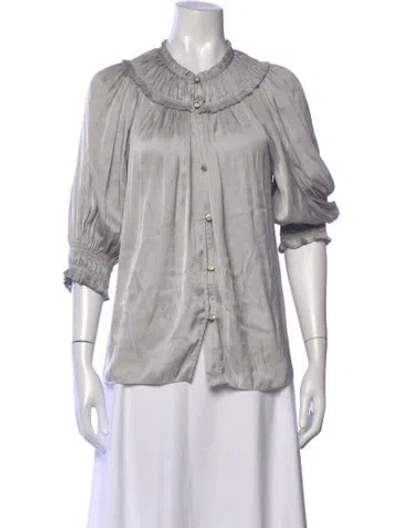 Pre-owned Ramy Brook Three-quarter Sleeve Blouse In Grey