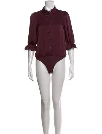 Pre-owned Ramy Brook Three-quarter Sleeve Bodysuit In Burgundy