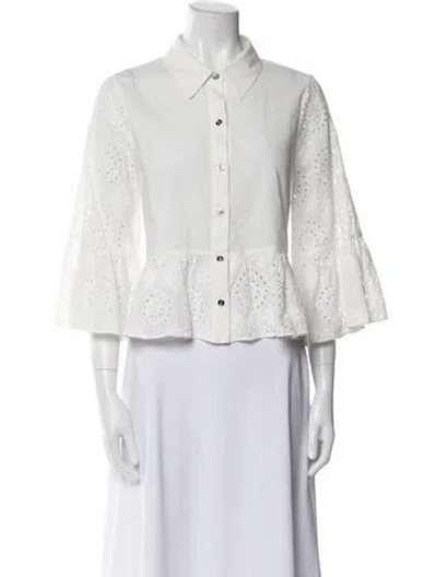 Pre-owned Ramy Brook Three-quarter Sleeve Button-up Top W/ Tags In White