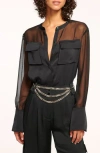 Ramy Brook Tia Mixed Media Button-up Shirt In Black