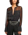 Ramy Brook Tia Mixed Media Button-up Shirt In Black