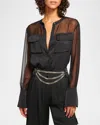 Ramy Brook Tia Mixed Media Button-up Shirt In Black