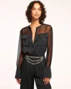 Ramy Brook Tia Mixed Media Button-up Shirt In Black