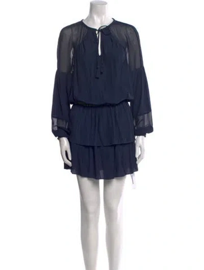 Pre-owned Ramy Brook Tie Neck Knee-length Dress In Blue