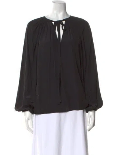 Pre-owned Ramy Brook Tie Neck Long Sleeve Blouse In Black