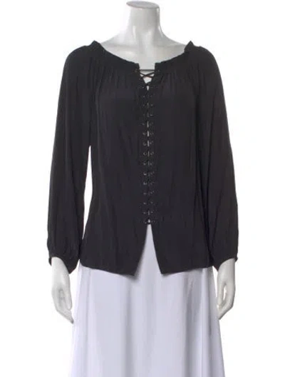 Pre-owned Ramy Brook Tie Neck Long Sleeve Blouse In Black