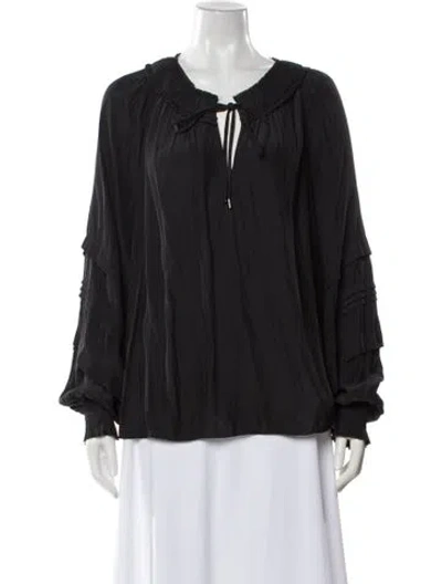 Pre-owned Ramy Brook Tie Neck Long Sleeve Blouse In Black