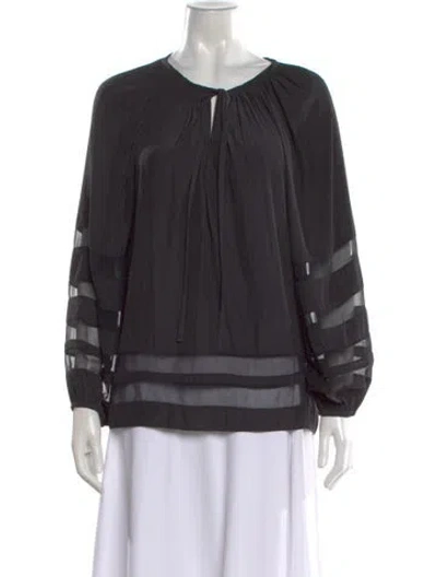 Pre-owned Ramy Brook Tie Neck Long Sleeve Blouse In Black